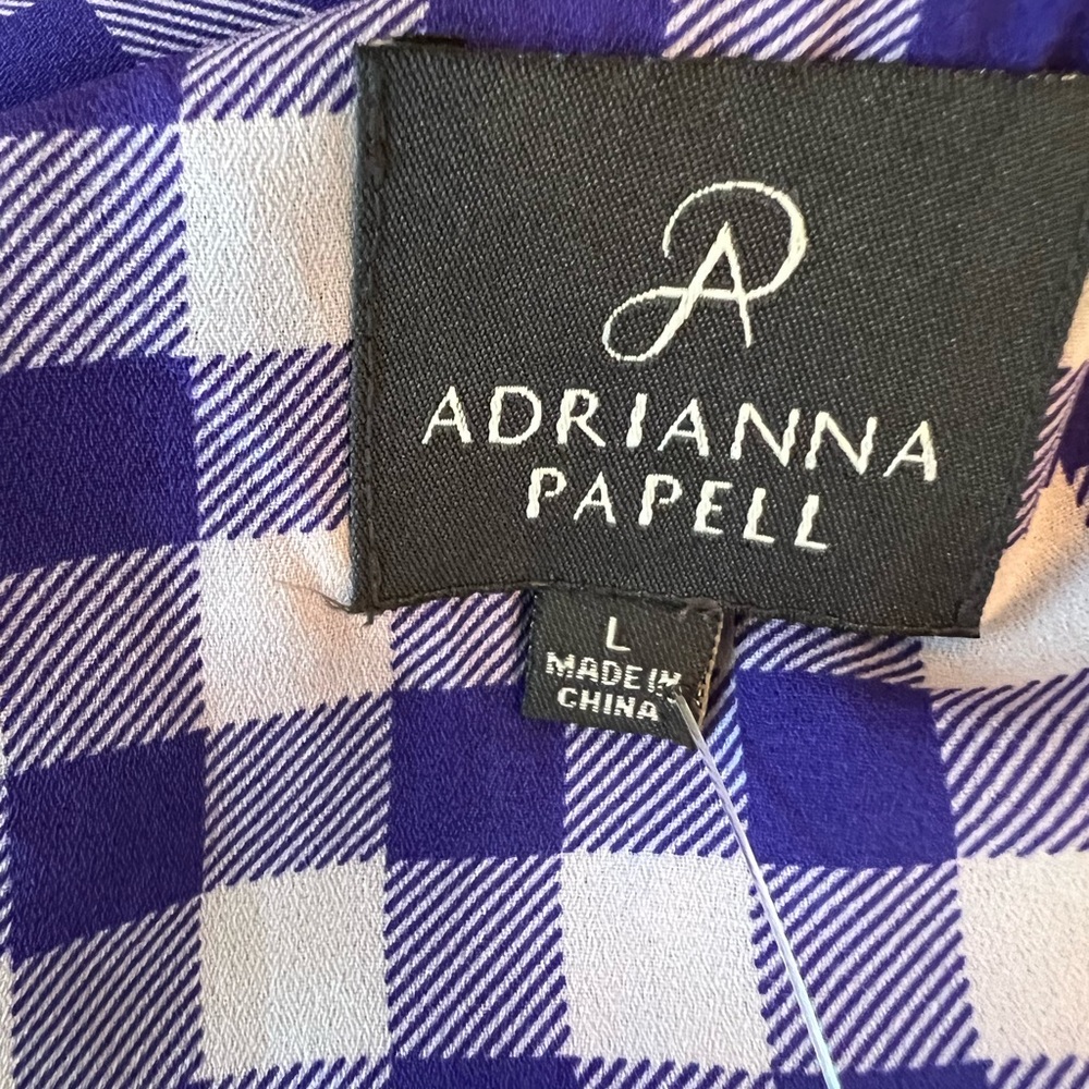 Adrianna Papell Plaid Drawstring Waist Dress Purple Blue Large 12 14 16 - Picture 9 of 14